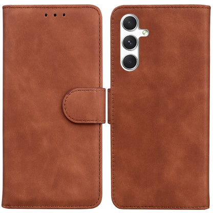 For Samsung Galaxy S25+ 5G Skin Feel Pure Color Flip Leather Phone Case(Brown) - Galaxy S25+ 5G Cases by PMC Jewellery | Online Shopping South Africa | PMC Jewellery | Buy Now Pay Later Mobicred