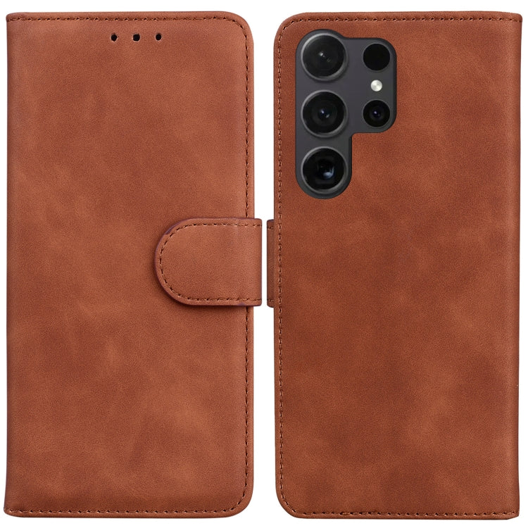 For Samsung Galaxy S25 Ultra 5G Skin Feel Pure Color Flip Leather Phone Case(Brown) - Galaxy S25 Ultra 5G Cases by PMC Jewellery | Online Shopping South Africa | PMC Jewellery | Buy Now Pay Later Mobicred