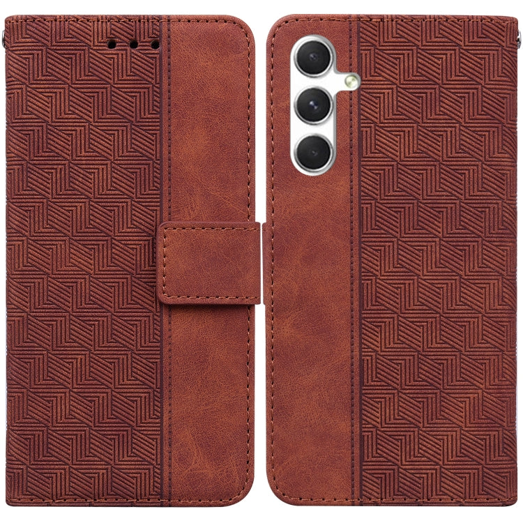 For Samsung Galaxy S25+ 5G Geometric Embossed Leather Phone Case(Brown) - Galaxy S25+ 5G Cases by PMC Jewellery | Online Shopping South Africa | PMC Jewellery | Buy Now Pay Later Mobicred