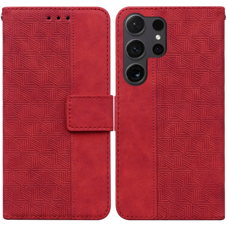For Samsung Galaxy S25 Ultra 5G Geometric Embossed Leather Phone Case(Red) - Galaxy S25 Ultra 5G Cases by PMC Jewellery | Online Shopping South Africa | PMC Jewellery | Buy Now Pay Later Mobicred