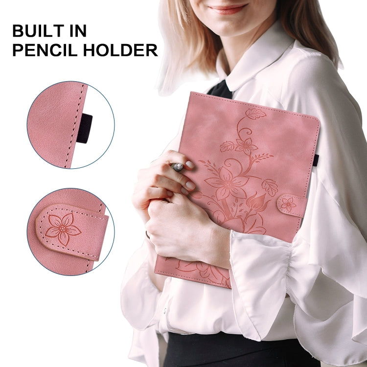 For itel Pad One 10.1 Lily Embossed Leather Tablet Case(Pink) - Others by PMC TechLife | Online Shopping South Africa | PMC TechLife | Buy Now Pay Later Mobicred