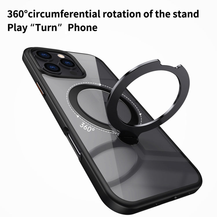 For iPhone 16 Pro Transparent MagSafe Magnetic Rotating Ring Holder Phone Case(Black) - iPhone 16 Pro Cases by PMC Jewellery | Online Shopping South Africa | PMC Jewellery | Buy Now Pay Later Mobicred