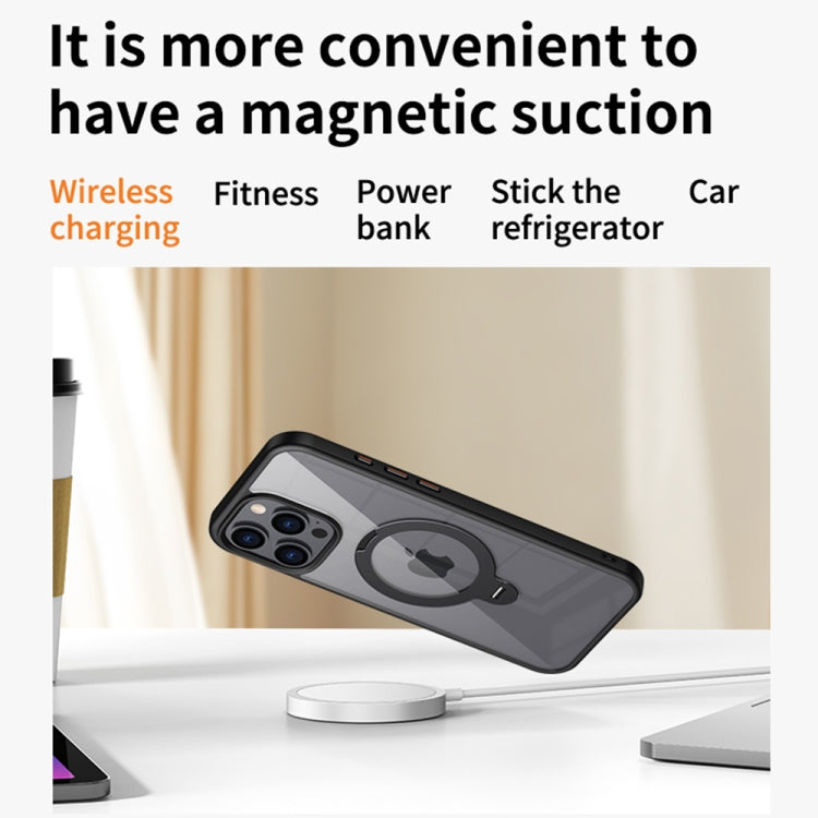 For iPhone 16 Pro Transparent MagSafe Magnetic Rotating Ring Holder Phone Case(Black) - iPhone 16 Pro Cases by PMC Jewellery | Online Shopping South Africa | PMC Jewellery | Buy Now Pay Later Mobicred