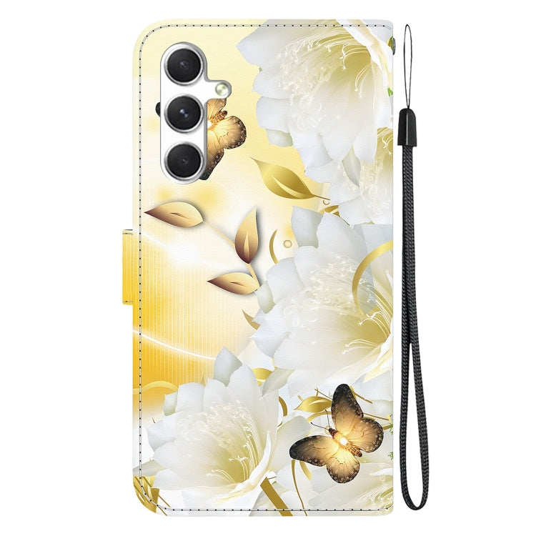 For Samsung Galaxy S25 5G Crystal Texture Colored Drawing Leather Phone Case(Gold Butterfly Epiphyllum) - Galaxy S25 5G Cases by PMC Jewellery | Online Shopping South Africa | PMC Jewellery | Buy Now Pay Later Mobicred