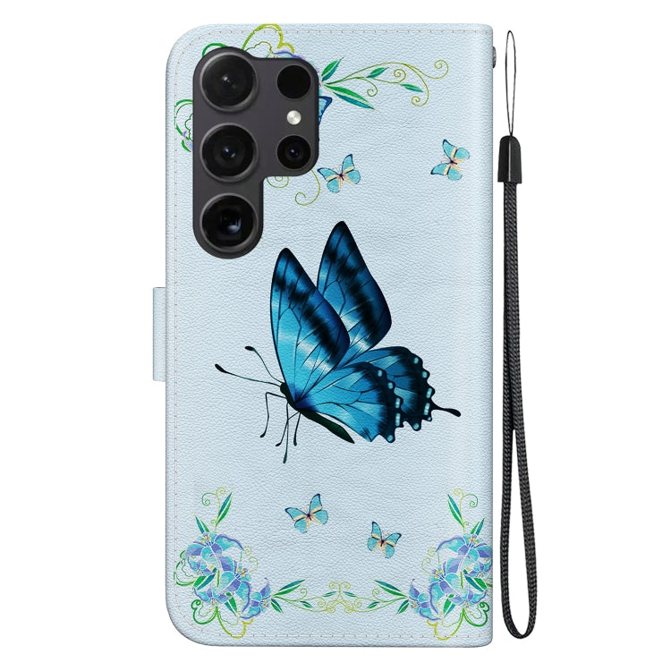 For Samsung Galaxy S25 Ultra 5G Crystal Texture Colored Drawing Leather Phone Case(Blue Pansies) - Galaxy S25 Ultra 5G Cases by PMC Jewellery | Online Shopping South Africa | PMC Jewellery | Buy Now Pay Later Mobicred