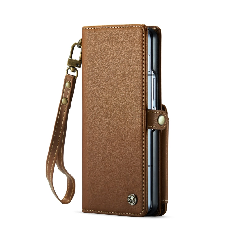 For Samsung Galaxy Z Fold6 5G CaseMe C22 PC+TPU Business Style RFID Anti-theft Lanyard Leather Phone Case with Pen Slot(Brown) - Galaxy Z Fold6 5G Cases by CaseMe | Online Shopping South Africa | PMC Jewellery | Buy Now Pay Later Mobicred