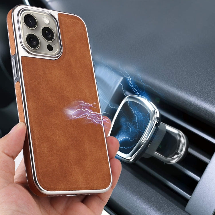 For iPhone 16 Electroplated Side PU Hybrid TPU MagSafe Phone Case(White) - iPhone 16 Cases by PMC TechLife | Online Shopping South Africa | PMC TechLife | Buy Now Pay Later Mobicred