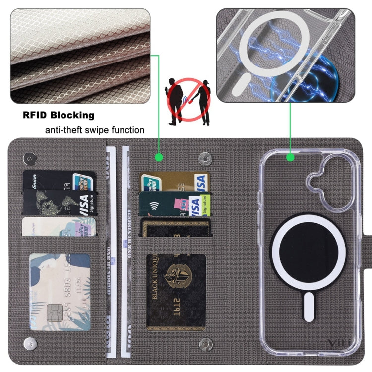 For iPhone 16 Pro ViLi GHA-C Series RFID MagSafe Magnetic Flip Leather Phone Case(Grey) - iPhone 16 Pro Cases by ViLi | Online Shopping South Africa | PMC Jewellery | Buy Now Pay Later Mobicred