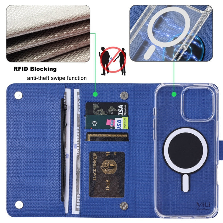 For iPhone 13 ViLi GHB-C Series RFID MagSafe Magnetic Flip Leather Phone Case(Blue) - iPhone 13 Cases by ViLi | Online Shopping South Africa | PMC Jewellery | Buy Now Pay Later Mobicred