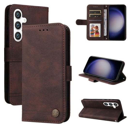 For Samsung Galaxy S25+ 5G Skin Feel Life Tree Metal Button Leather Phone Case(Brown) - Galaxy S25+ 5G Cases by PMC Jewellery | Online Shopping South Africa | PMC Jewellery | Buy Now Pay Later Mobicred