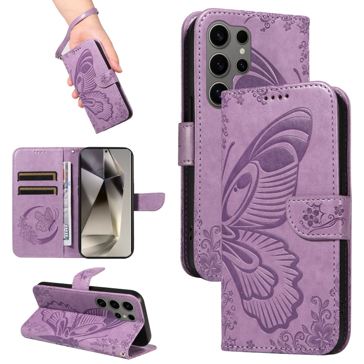 For Samsung Galaxy S25 Ultra 5G Swallowtail Butterfly Embossed Leather Phone Case(Purple) - Galaxy S25 Ultra 5G Cases by PMC Jewellery | Online Shopping South Africa | PMC Jewellery | Buy Now Pay Later Mobicred