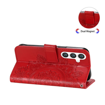 For Samsung Galaxy S25+ 5G Seven-petal Flowers Embossing Leather Phone Case(Red) - Galaxy S25+ 5G Cases by PMC Jewellery | Online Shopping South Africa | PMC Jewellery | Buy Now Pay Later Mobicred