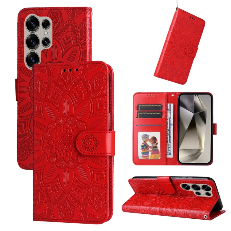 For Samsung Galaxy S25 Ultra 5G Embossed Sunflower Leather Phone Case(Red) - Galaxy S25 Ultra 5G Cases by PMC Jewellery | Online Shopping South Africa | PMC Jewellery | Buy Now Pay Later Mobicred