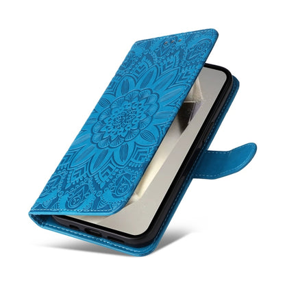 For Samsung Galaxy S25 Ultra 5G Embossed Sunflower Leather Phone Case(Blue) - Galaxy S25 Ultra 5G Cases by PMC Jewellery | Online Shopping South Africa | PMC Jewellery | Buy Now Pay Later Mobicred