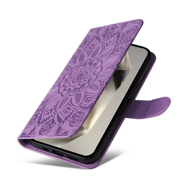 For Samsung Galaxy S25 Ultra 5G Embossed Sunflower Leather Phone Case(Purple) - Galaxy S25 Ultra 5G Cases by PMC Jewellery | Online Shopping South Africa | PMC Jewellery | Buy Now Pay Later Mobicred