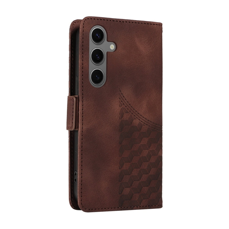 For Samsung Galaxy S25 5G Embossed Rhombus Starry Leather Phone Case(Brown) - Galaxy S25 5G Cases by PMC Jewellery | Online Shopping South Africa | PMC Jewellery | Buy Now Pay Later Mobicred