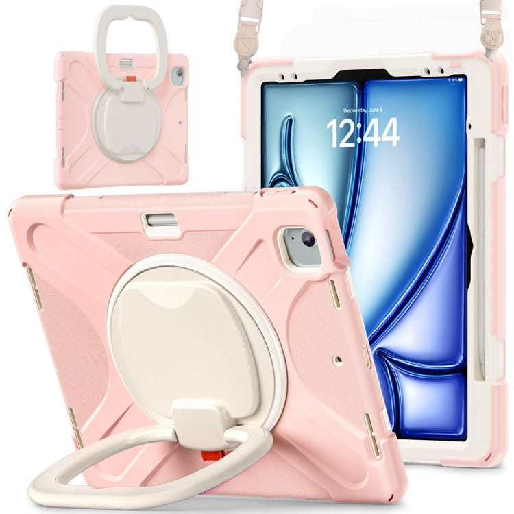 For iPad Air 13 2024 Silicone Hybrid PC Tablet Case with Holder & Shoulder Strap(Cherry Blossom Pink) - iPad Air 13 2024 Cases by PMC Jewellery | Online Shopping South Africa | PMC Jewellery | Buy Now Pay Later Mobicred