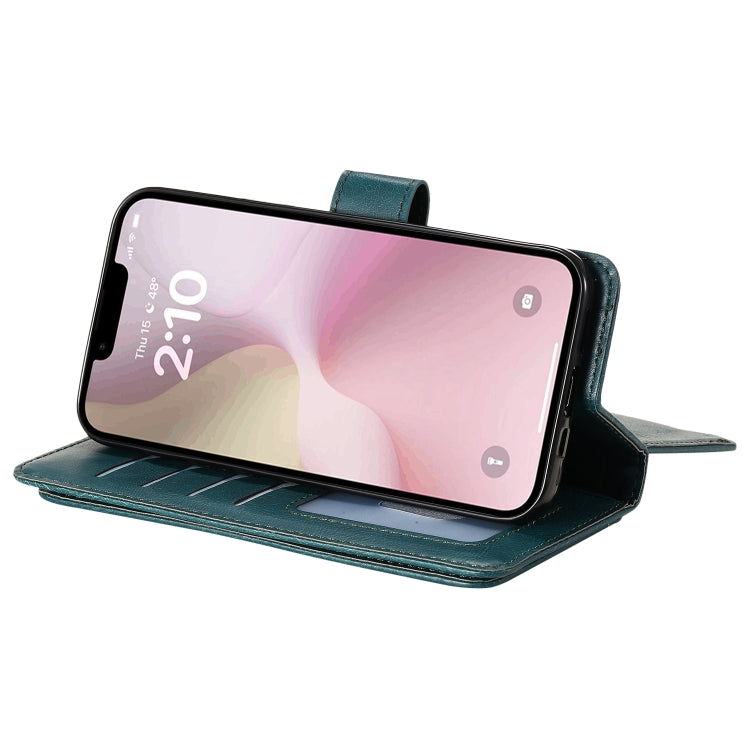 For iPhone 16e Multi-Function Wallet 10 Card Slots Leather Phone Case(Dark Green) - iPhone 16e Cases by PMC TechLife | Online Shopping South Africa | PMC TechLife | Buy Now Pay Later Mobicred