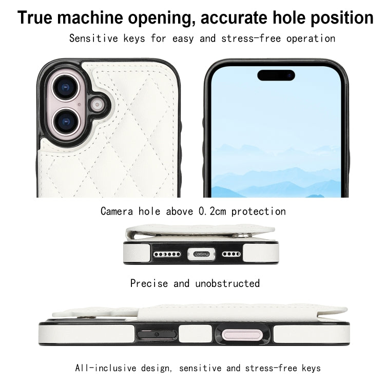 For iPhone 16 Plus Double Buckle Rhombic PU Leather Phone Case(White) - iPhone 16 Plus Cases by PMC Jewellery | Online Shopping South Africa | PMC Jewellery | Buy Now Pay Later Mobicred