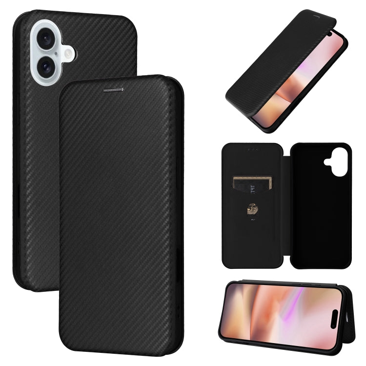 For iPhone 16 Plus Carbon Fiber Texture Flip Leather Phone Case(Black) - iPhone 16 Plus Cases by PMC Jewellery | Online Shopping South Africa | PMC Jewellery | Buy Now Pay Later Mobicred