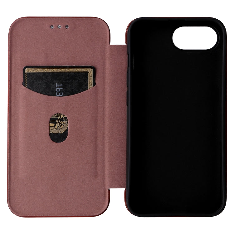 For iPhone 16e Carbon Fiber Texture Flip Leather Phone Case(Brown) - iPhone 16e Cases by PMC TechLife | Online Shopping South Africa | PMC TechLife | Buy Now Pay Later Mobicred