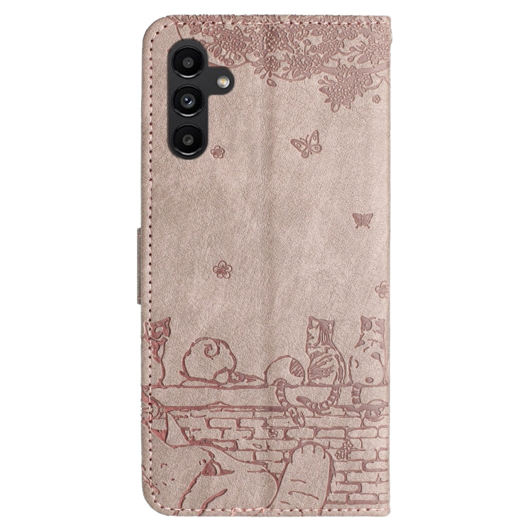 For Samsung Galaxy S25+ 5G Cat Embossing Pattern Leather Phone Case with Lanyard(Grey) - Galaxy S25+ 5G Cases by PMC Jewellery | Online Shopping South Africa | PMC Jewellery | Buy Now Pay Later Mobicred