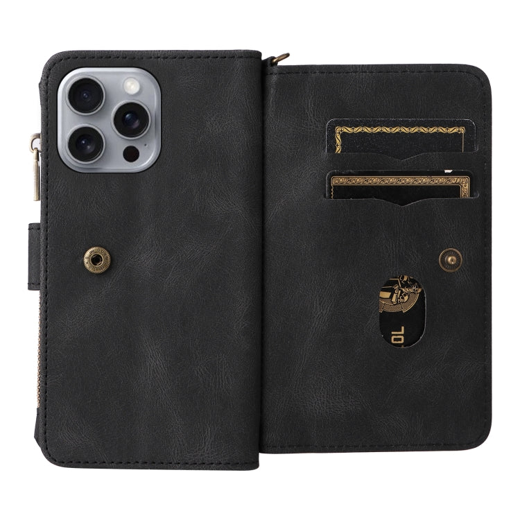 For iPhone 16 Pro Max Skin Feel Multi Card Slots Zipper Wallet Leather Phone Case(Black) - iPhone 16 Pro Max Cases by PMC TechLife | Online Shopping South Africa | PMC TechLife | Buy Now Pay Later Mobicred