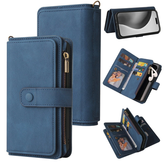 For iPhone 16 Pro Max Skin Feel Multi Card Slots Zipper Wallet Leather Phone Case(Blue) - iPhone 16 Pro Max Cases by PMC Jewellery | Online Shopping South Africa | PMC Jewellery | Buy Now Pay Later Mobicred