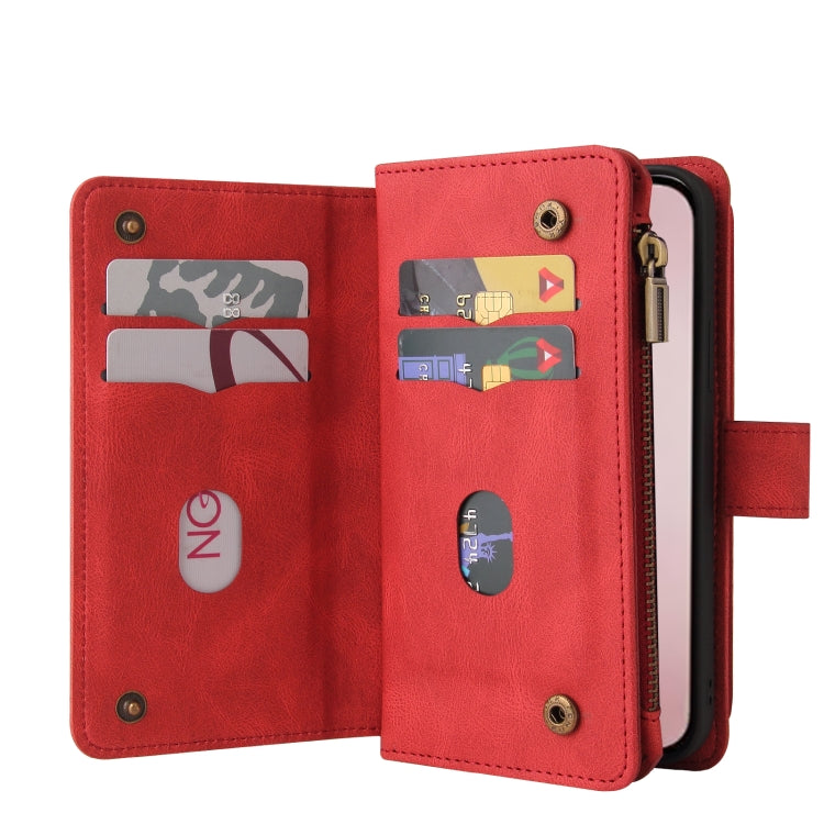 For iPhone 16 Pro Skin Feel Multi Card Slots Zipper Wallet Leather Phone Case(Red) - iPhone 16 Pro Cases by PMC Jewellery | Online Shopping South Africa | PMC Jewellery | Buy Now Pay Later Mobicred