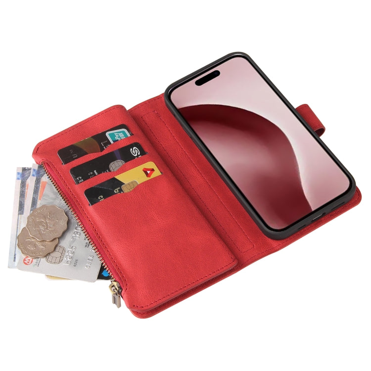 For iPhone 16 Pro Skin Feel Multi Card Slots Zipper Wallet Leather Phone Case(Red) - iPhone 16 Pro Cases by PMC Jewellery | Online Shopping South Africa | PMC Jewellery | Buy Now Pay Later Mobicred