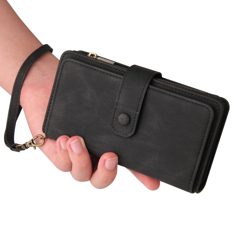 For iPhone 16 Pro Skin Feel Multi Card Slots Zipper Wallet Leather Phone Case(Black) - iPhone 16 Pro Cases by PMC TechLife | Online Shopping South Africa | PMC TechLife | Buy Now Pay Later Mobicred