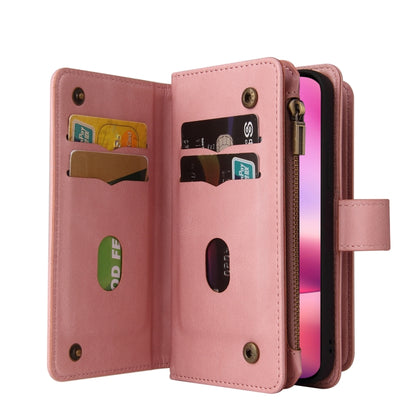 For iPhone 16 Skin Feel Multi Card Slots Zipper Wallet Leather Phone Case(Pink) - iPhone 16 Cases by PMC Jewellery | Online Shopping South Africa | PMC Jewellery | Buy Now Pay Later Mobicred