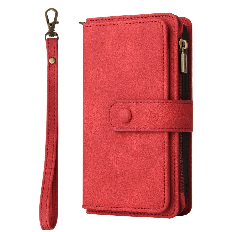For iPhone 16e Skin Feel Multi Card Slots Zipper Wallet Leather Phone Case(Red) - iPhone 16e Cases by PMC TechLife | Online Shopping South Africa | PMC TechLife | Buy Now Pay Later Mobicred