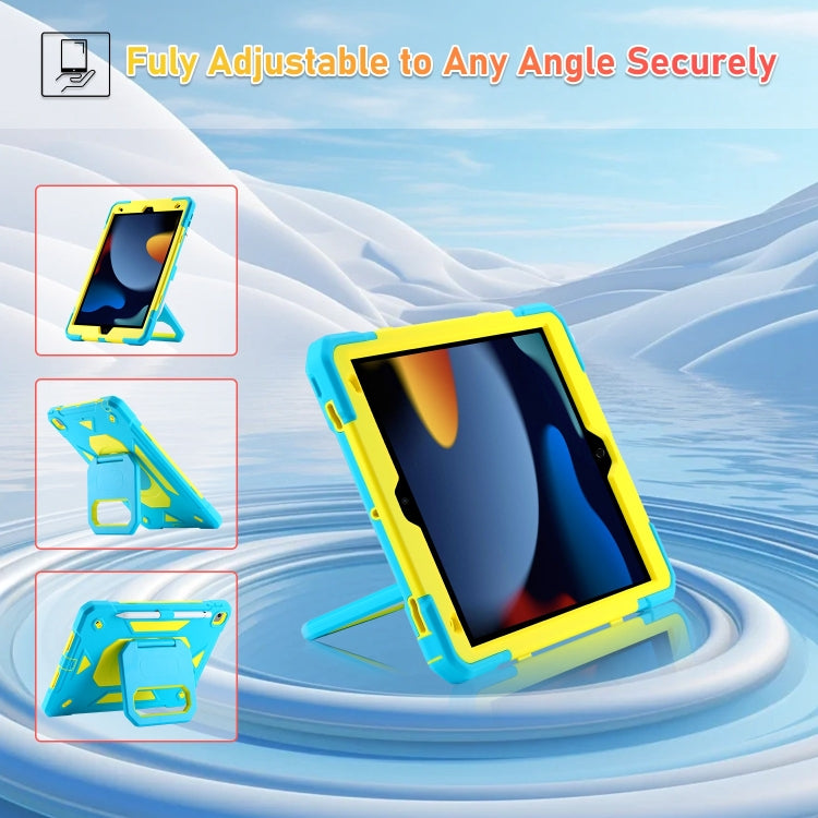 For iPad 10.2 2021 / 2020 / 2019 Legend Grip Holder Silicone Hybrid PC Tablet Case with Strap(Blue Fluorescent Yellow) - iPad 10.2 Cases by PMC Jewellery | Online Shopping South Africa | PMC Jewellery | Buy Now Pay Later Mobicred