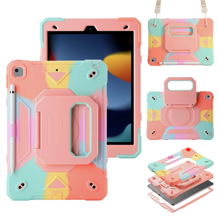 For iPad 10.2 2021 / 2020 / 2019 Legend Grip Holder Silicone Hybrid PC Tablet Case with Strap(Colorful Pink) - iPad 10.2 Cases by PMC Jewellery | Online Shopping South Africa | PMC Jewellery | Buy Now Pay Later Mobicred