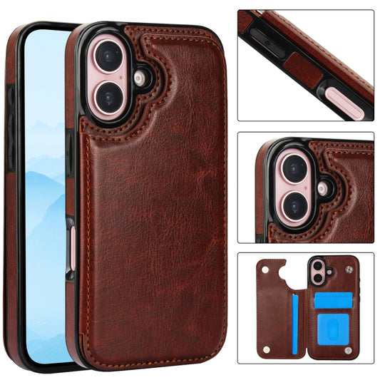 For iPhone 16 Plus Double Buckle Crazy Horse Texture PU Phone Case(Brown) - iPhone 16 Plus Cases by PMC Jewellery | Online Shopping South Africa | PMC Jewellery | Buy Now Pay Later Mobicred