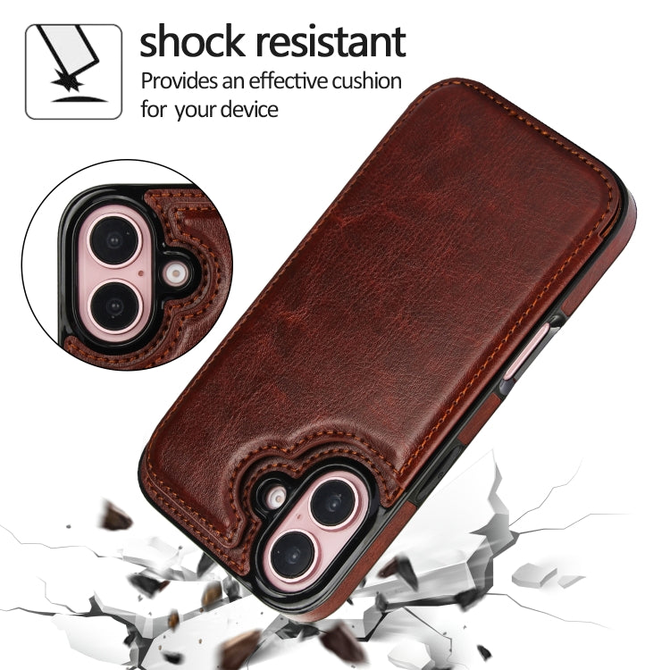 For iPhone 16 Plus Double Buckle Crazy Horse Texture PU Phone Case(Brown) - iPhone 16 Plus Cases by PMC Jewellery | Online Shopping South Africa | PMC Jewellery | Buy Now Pay Later Mobicred