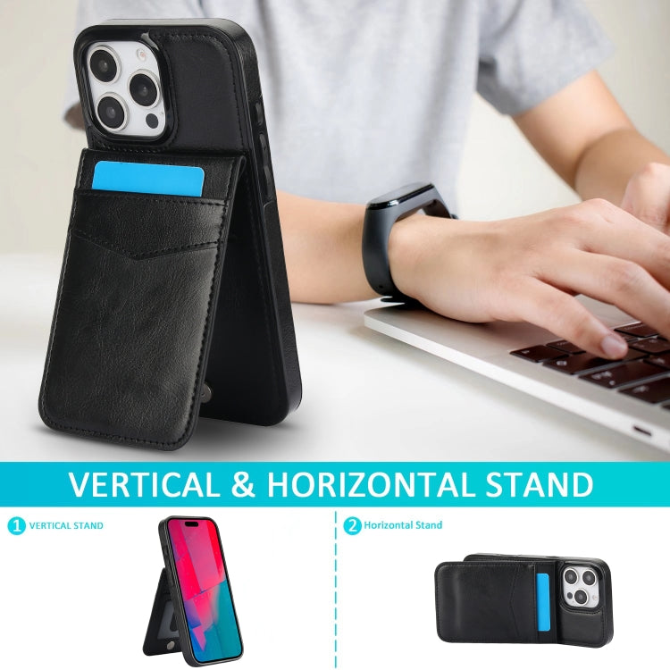 For iPhone 16 Pro Max Solid Color Card Slots Bracket PU Phone Case(Black) - iPhone 16 Pro Max Cases by PMC TechLife | Online Shopping South Africa | PMC TechLife | Buy Now Pay Later Mobicred