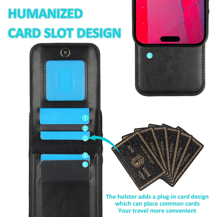 For iPhone 16 Pro Max Solid Color Card Slots Bracket PU Phone Case(Black) - iPhone 16 Pro Max Cases by PMC TechLife | Online Shopping South Africa | PMC TechLife | Buy Now Pay Later Mobicred