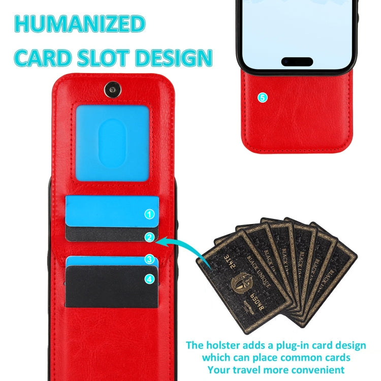 For iPhone 16 Plus Solid Color Card Slots Bracket PU Phone Case(Red) - iPhone 16 Plus Cases by PMC TechLife | Online Shopping South Africa | PMC TechLife | Buy Now Pay Later Mobicred