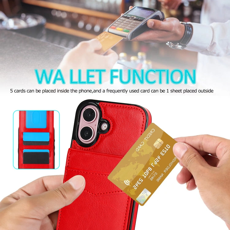 For iPhone 16 Plus Solid Color Card Slots Bracket PU Phone Case(Red) - iPhone 16 Plus Cases by PMC TechLife | Online Shopping South Africa | PMC TechLife | Buy Now Pay Later Mobicred