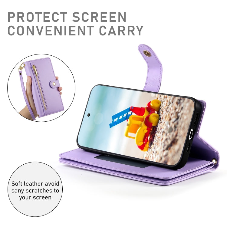 For Google Pixel 9 Pro XL Nine Card-slot Zipper Wallet Bag Leather Phone Case(Purple) - Google Cases by PMC Jewellery | Online Shopping South Africa | PMC Jewellery | Buy Now Pay Later Mobicred