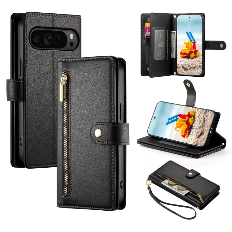 For Google Pixel 9 Pro XL Nine Card-slot Zipper Wallet Bag Leather Phone Case(Black) - Google Cases by PMC Jewellery | Online Shopping South Africa | PMC Jewellery | Buy Now Pay Later Mobicred