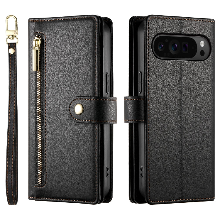 For Google Pixel 9 Pro XL Nine Card-slot Zipper Wallet Bag Leather Phone Case(Black) - Google Cases by PMC Jewellery | Online Shopping South Africa | PMC Jewellery | Buy Now Pay Later Mobicred