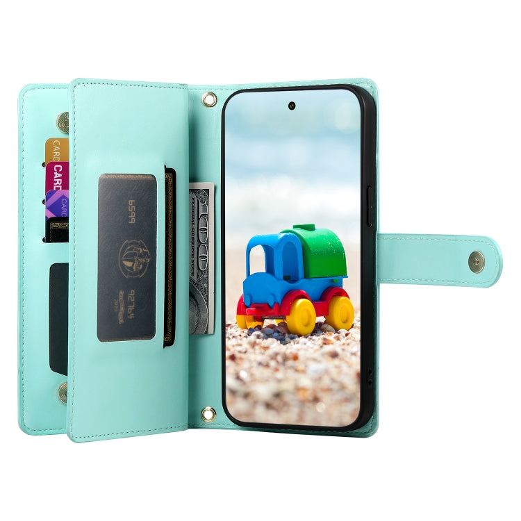 For Google Pixel 9 / 9 Pro Nine Card-slot Zipper Wallet Bag Leather Phone Case(Mint Green) - Google Cases by PMC Jewellery | Online Shopping South Africa | PMC Jewellery | Buy Now Pay Later Mobicred