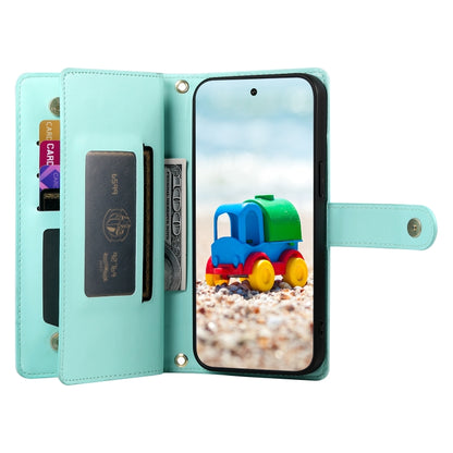 For Google Pixel 9 / 9 Pro Nine Card-slot Zipper Wallet Bag Leather Phone Case(Mint Green) - Google Cases by PMC Jewellery | Online Shopping South Africa | PMC Jewellery | Buy Now Pay Later Mobicred