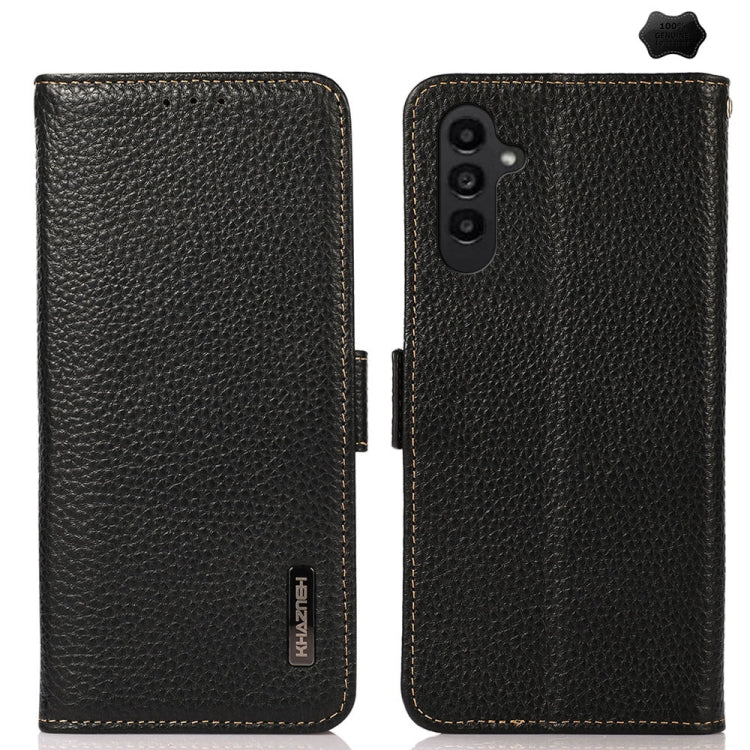 For Samsung Galaxy S24 FE 5G KHAZNEH Side-Magnetic Litchi Genuine Leather RFID Phone Case(Black) - Galaxy S24 FE 5G Cases by PMC Jewellery | Online Shopping South Africa | PMC Jewellery | Buy Now Pay Later Mobicred