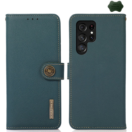 For Samsung Galaxy S25 Ultra 5G KHAZNEH Custer Genuine Leather RFID Phone Case(Green) - Galaxy S25 Ultra 5G Cases by PMC Jewellery | Online Shopping South Africa | PMC Jewellery | Buy Now Pay Later Mobicred