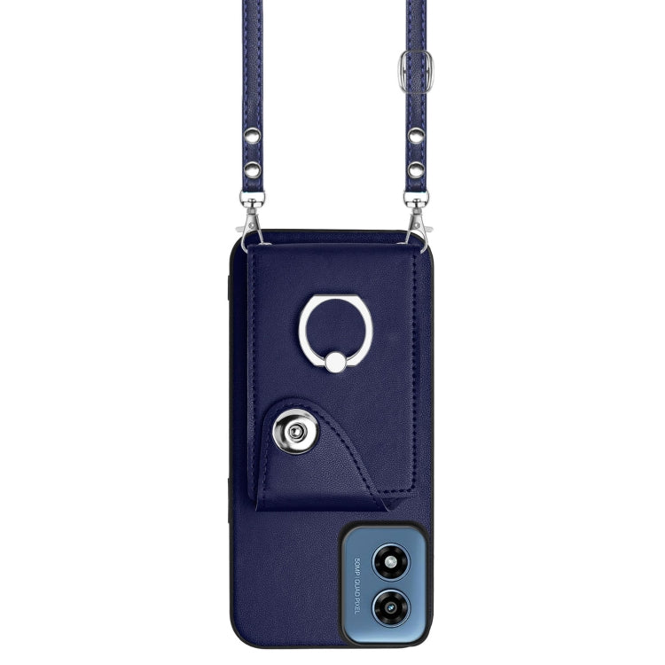 For Motorola Moto G Play 2024 5G Organ Card Bag Ring Holder Phone Case with Long Lanyard(Blue) - Motorola Cases by PMC Jewellery | Online Shopping South Africa | PMC Jewellery | Buy Now Pay Later Mobicred