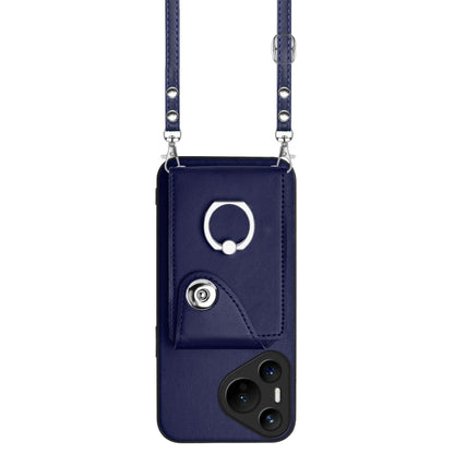 For Huawei Pura 70 Organ Card Bag Ring Holder Phone Case with Long Lanyard(Blue) - Huawei Cases by PMC Jewellery | Online Shopping South Africa | PMC Jewellery | Buy Now Pay Later Mobicred